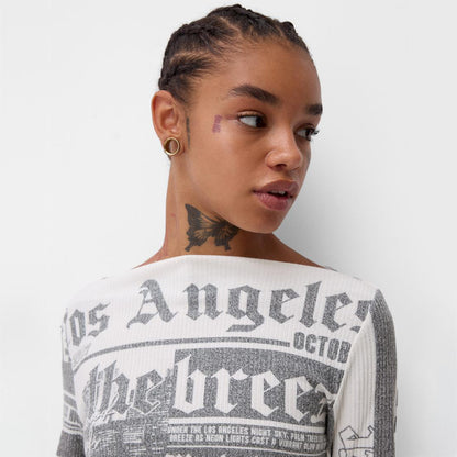 Damen Crop-Top mit kreativem Schriftdesign und weitem Schnitt Stalluxe