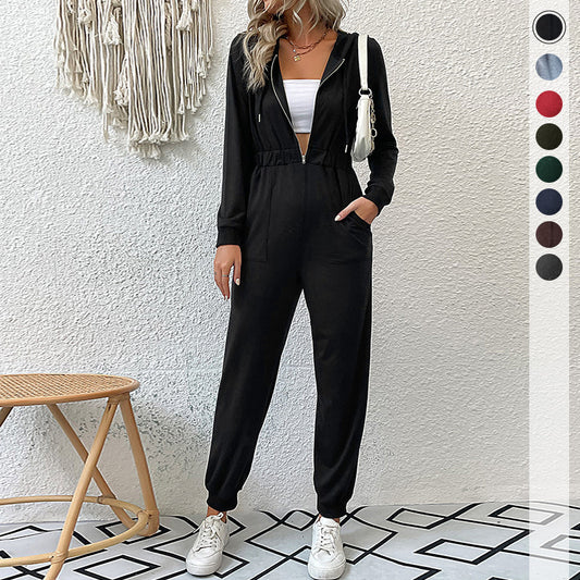 Damen modischer Jumpsuit mit elegantem Reißverschluss und praktischen Taschen Stalluxe