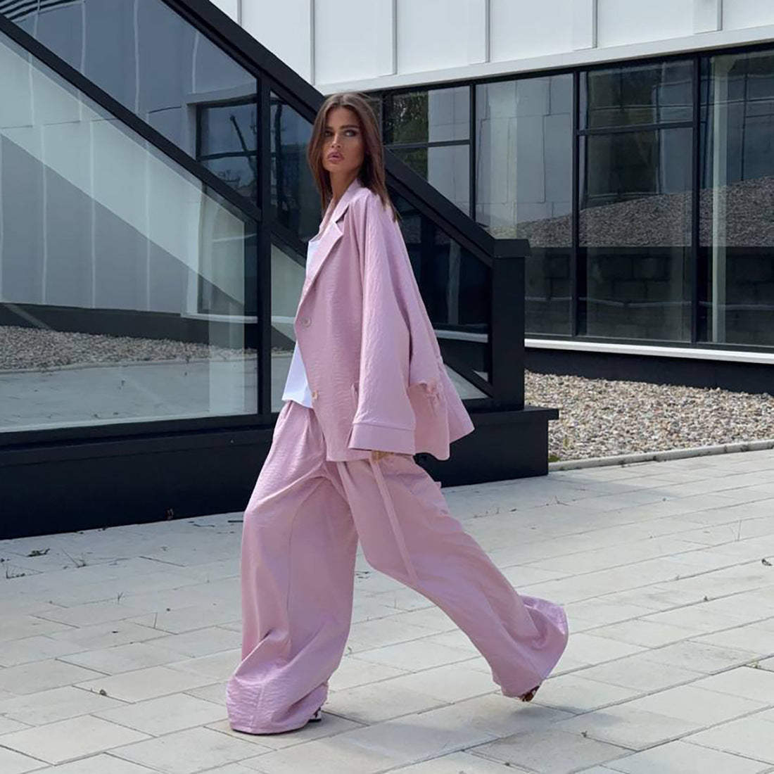 Damen Oversized Blazer mit weiten Ärmeln und passender Hose Stalluxe