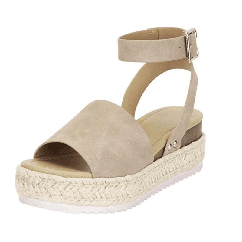 Damen Plateau-Sandalen mit verstellbarem Knöchelriemen und Jute-Details Stalluxe