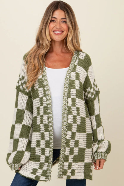 Damen Übergroße Karomuster-Strickjacke mit Taschen Stalluxe