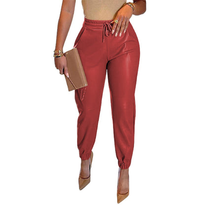 Damen Elegante und bequeme Lederlook-Jogginghose Stalluxe