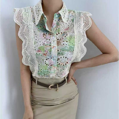 Damen Bluse mit Lochmuster und geschwungenem Saum Stalluxe
