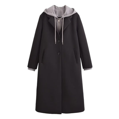Damen modischer Übergangs-Mantel mit integriertem Kapuzenpullover Stalluxe