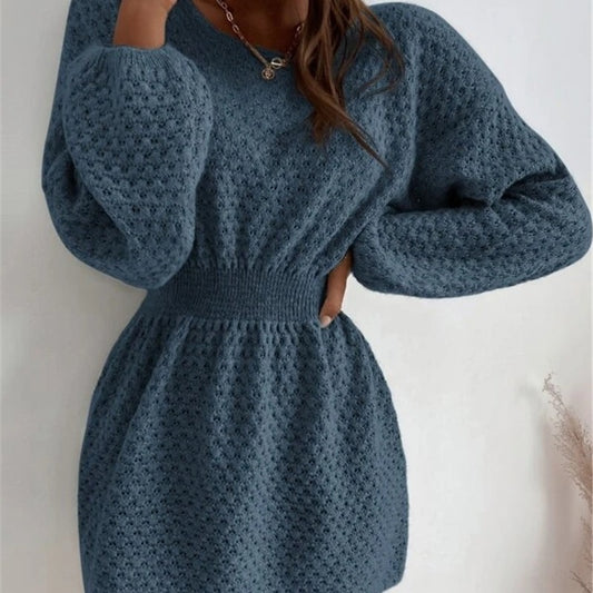 Damen Strickkleid mit einzigartigem Lochmuster und lässigem Bund Stalluxe