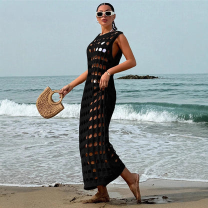 Damen Maxikleid mit filigranem Lochmuster Stalluxe