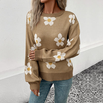 Damen Strickpullover mit floralen Akzenten und weitem Schnitt Stalluxe