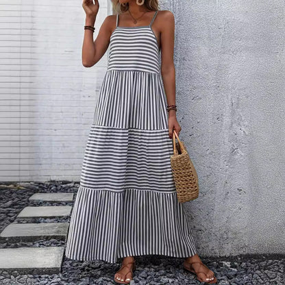 Damen Maxikleid mit schmalen Trägern und gestreiftem Design Stalluxe