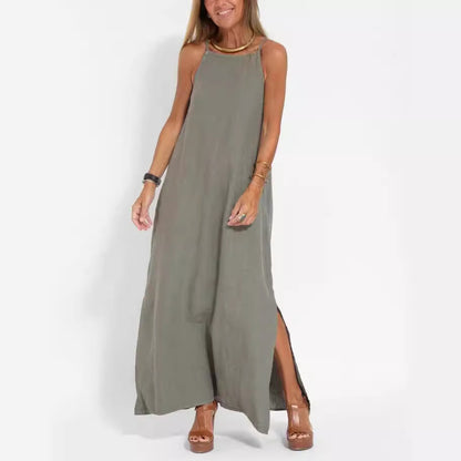 Damen elegantes Maxikleid mit feinen Trägern und schwingendem Saum Stalluxe