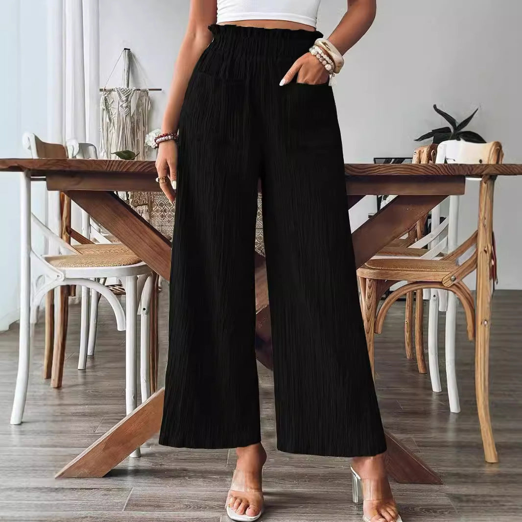 Damen Weite Plissee-Hose mit elastischem Bund und großzügigen Taschen Stalluxe