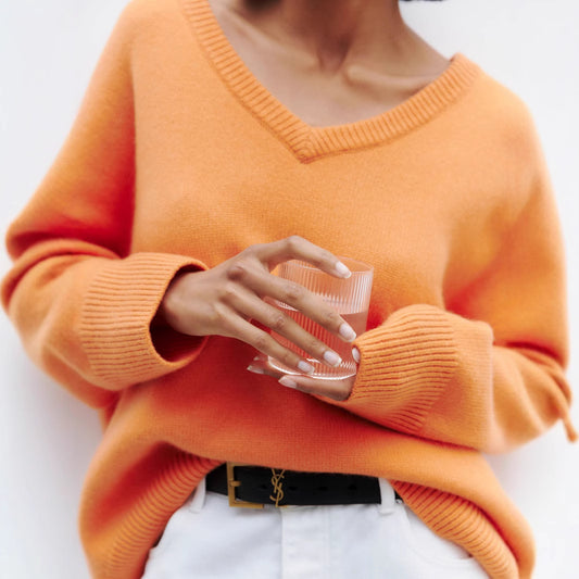 Damen Viskose-Pullover mit tiefem V-Ausschnitt und breiten Bündchen Stalluxe