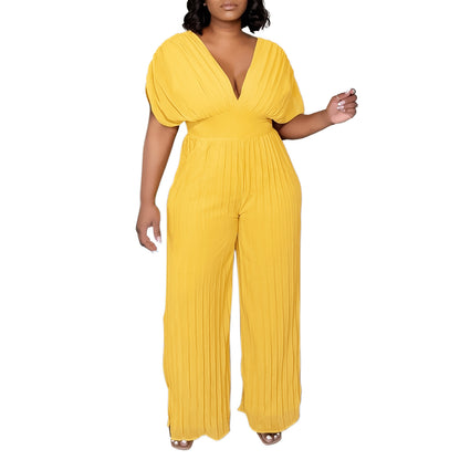 Damen Plissees Jumpsuit mit voluminösen Ärmeln Stalluxe