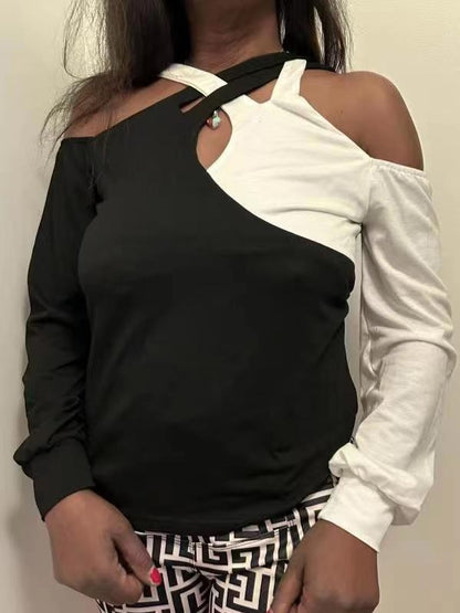 Damen Asymmetrisches Oberteil mit ausgefallenem Cut-Out und Schulterfreiem Design Stalluxe