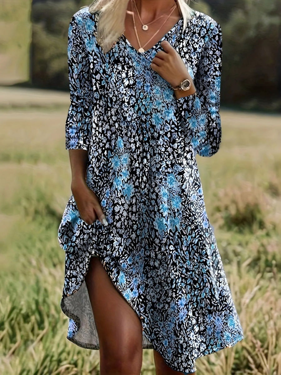 Damen Freizeitkleid mit modischem V-Ausschnitt und Seitenschlitz Stalluxe