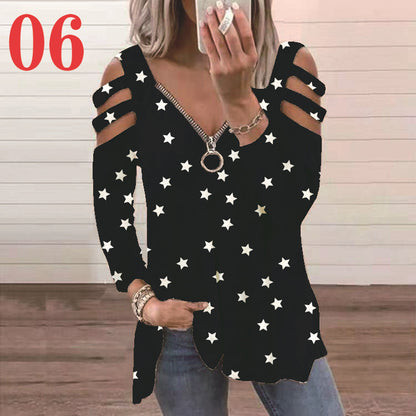 Damen Bluse mit floralem Cut-Out-Design und lässigem V-Ausschnitt Stalluxe