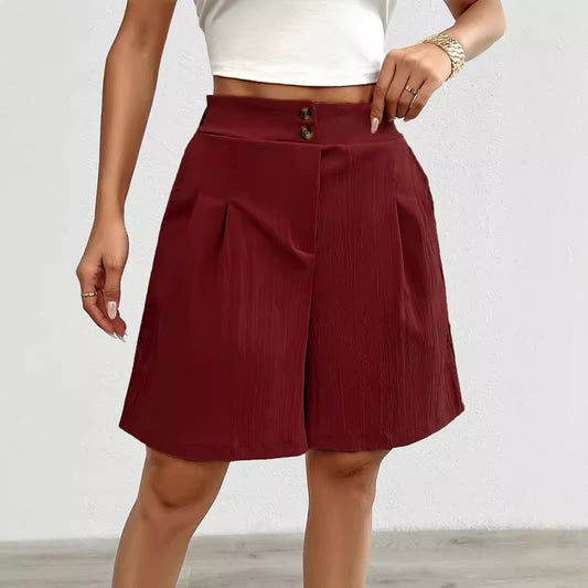 Damen Hochtaillierte Shorts mit doppeltem Knopfverschluss und Falten Stalluxe