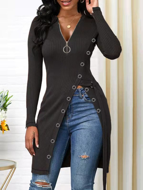 Damen figurbetontes Wickelshirt mit Knopfdetails und tiefem V-Ausschnitt Stalluxe