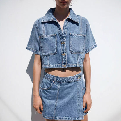 Damen Denim-Cropjacke mit aufgesetzten Taschen Stalluxe