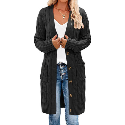 Damen Langer Strickcardigan mit Zopfdesign und praktischen Taschen Stalluxe