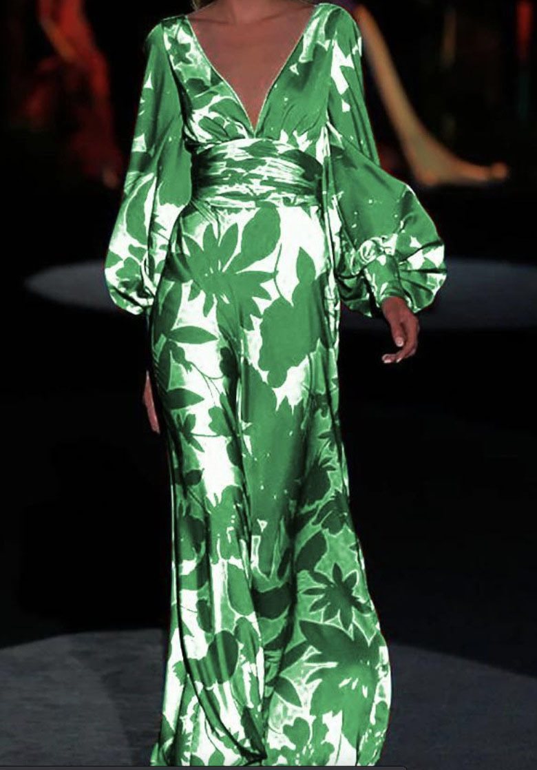 Damen Maxikleid mit tiefem V-Ausschnitt und voluminösen Ärmeln Stalluxe