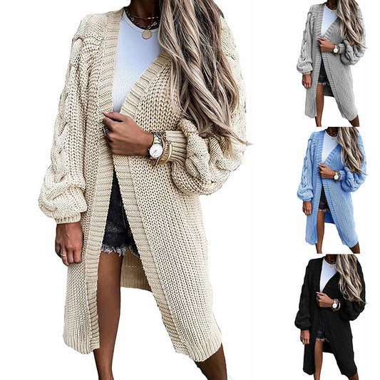 Damen Langer Strickcardigan mit voluminösen Ärmeln und offenen Seiten Stalluxe