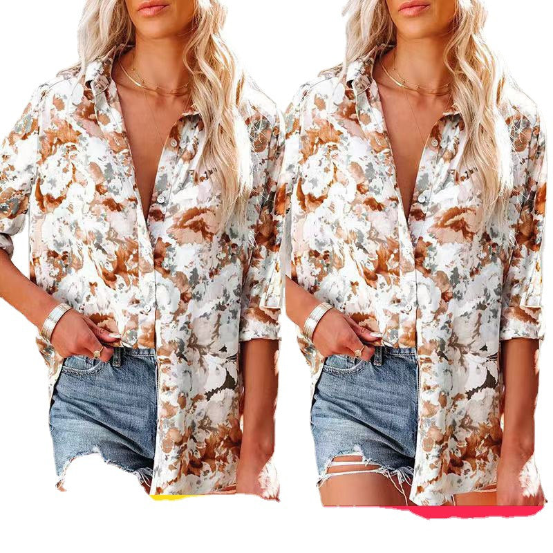 Damen Bluse mit floralen Akzenten und eleganter Knopfleiste Stalluxe