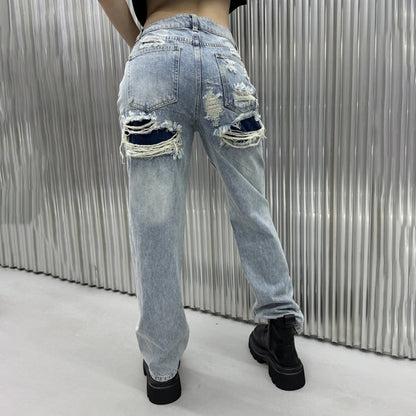 Damen Wide-Leg-Jeans mit Destroyed-Details und hohem Bund Stalluxe
