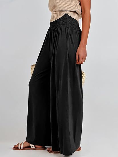 Damen weite Sommerhose mit elastischem Bund und seitlichen Taschen Stalluxe