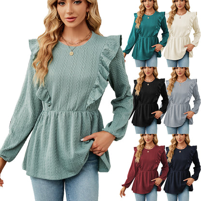 Damen trendiges Blusenshirt mit Rüschendetails und elastischem Bund Stalluxe