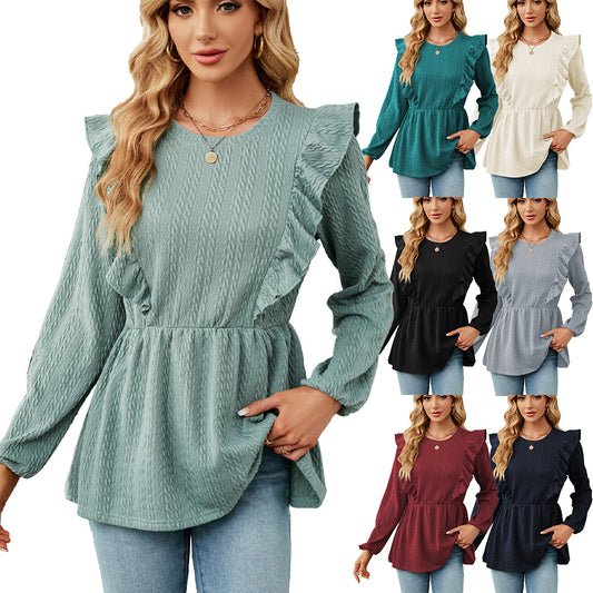 Damen trendiges Blusenshirt mit Rüschendetails und elastischem Bund Stalluxe