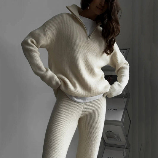 Damen lässiger Strickpullover mit Stehkragen und Reißverschluss Stalluxe
