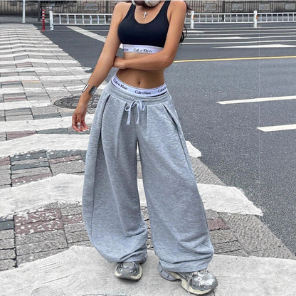 Damen weite Freizeit-Sweatpants mit Kordelzug und elastischem Bund Stalluxe