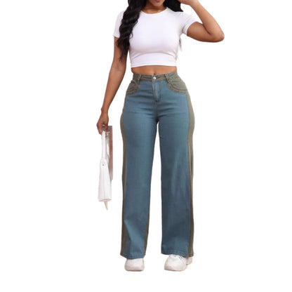 Damen weite Denim-Jeans mit farblich abgestimmtem Seiteneinsatz Stalluxe