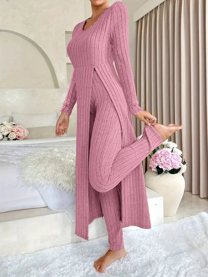 Damen Elegantes Maxijumpsuit mit hochsensibler Struktur und seitlichen Schlitzen Stalluxe