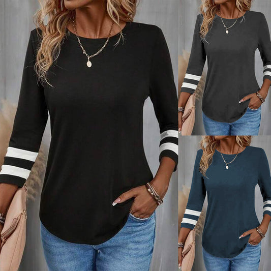 Damen Stilvolles Langarm-Tshirt mit Kontraststreifen Stalluxe