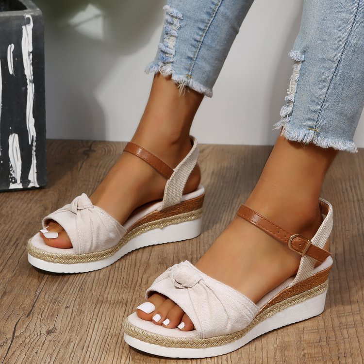 Damen Wedge-Sandalen mit verstellbarem Riemen und elastischem Einsatz Stalluxe