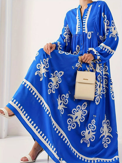 Damen langes Kaftankleid mit floralen Akzenten und Knopfleiste Stalluxe