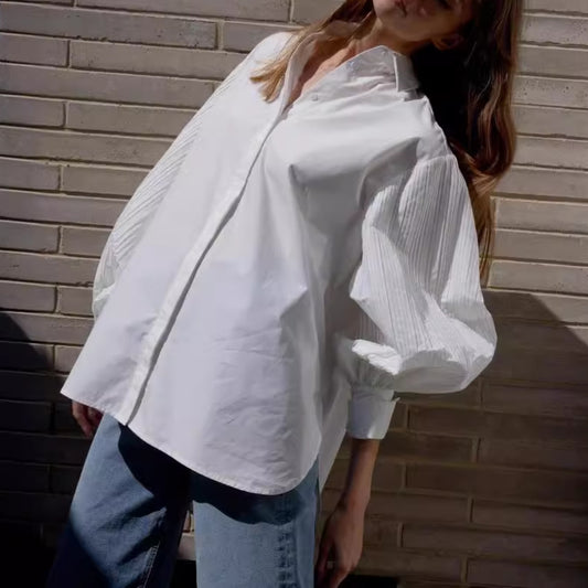 Damen Oversized Hemdbluse mit innovativen Rüschendetails Stalluxe