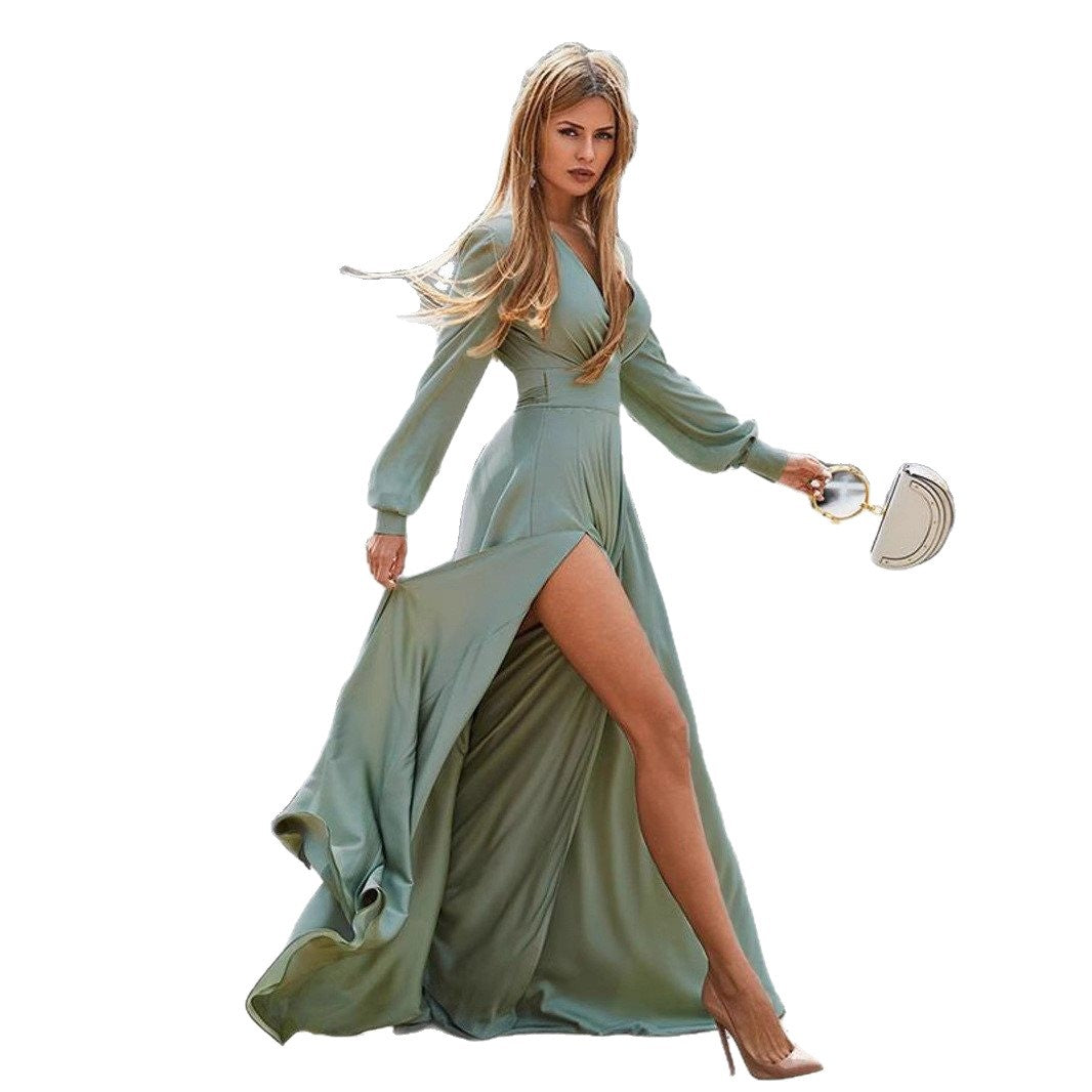 Damen Maxikleid mit schickem Wickeldesign und raffinierten Seitenschlitzen Stalluxe