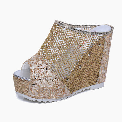 Damen Wedge-Sandalen mit elegantem Netzdesign und funkelnden Applikationen Stalluxe