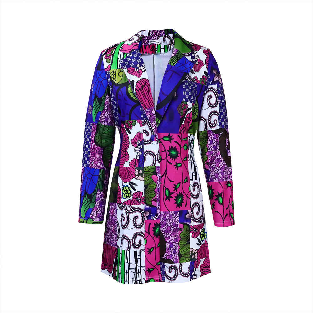 Damen Blazer-Kleid mit buntem Patchwork-Design und elegantem Revers Stalluxe