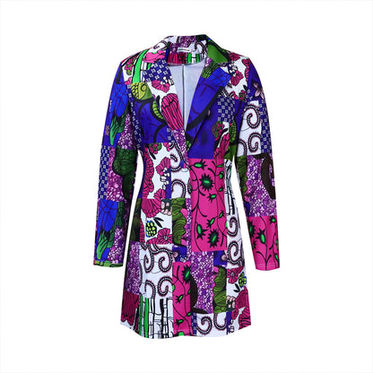 Damen Blazer-Kleid mit buntem Patchwork-Design und elegantem Revers Stalluxe