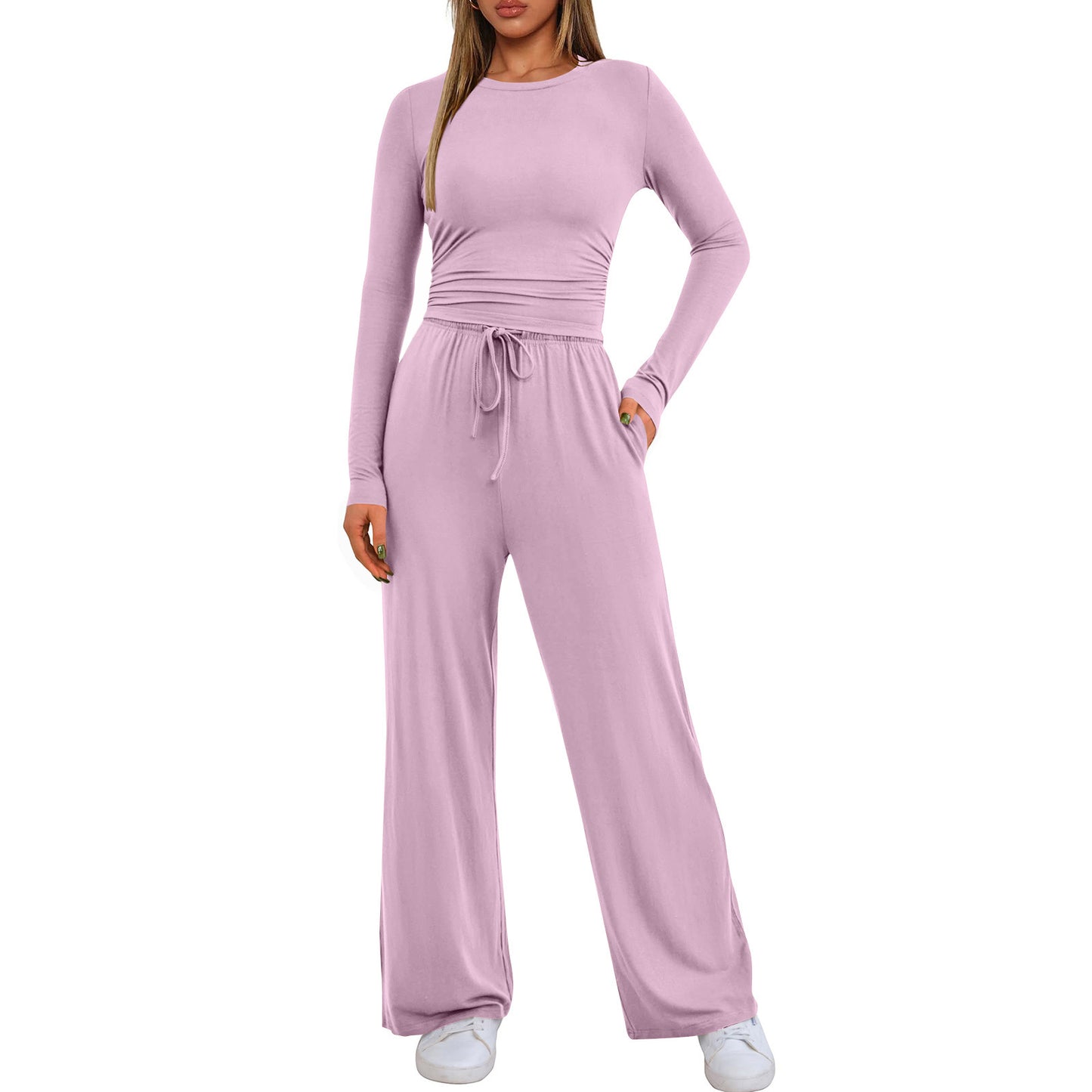 Damen bequemer Jumpsuit mit langem Arm und elastischem Bund Stalluxe
