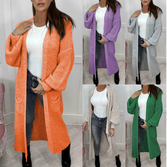 Damen Langer Strickcardigan mit strukturierter Maschenoptik und praktischen Taschen Stalluxe