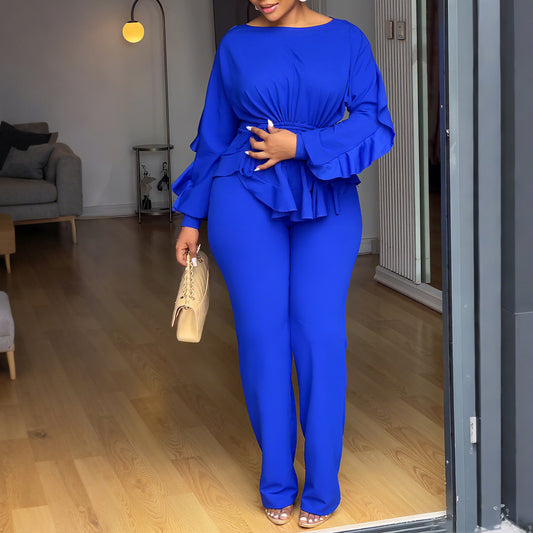 Damen Elegant geschnittenes Jumpsuit mit Rüschendetails und tailliertem Schnitt Stalluxe