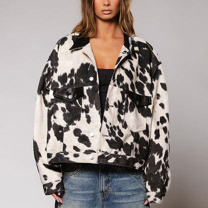 Damen Oversized Hemdjacke im modernen Cow-Print Stalluxe