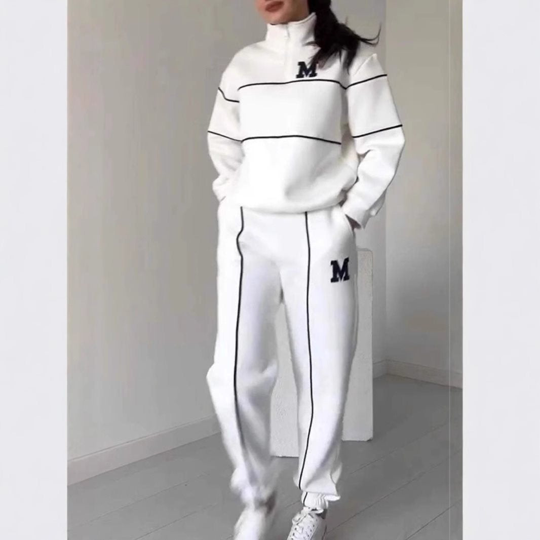 Damen sportlicher Lounge-Anzug mit hohem Kragen und elastischem Bund Stalluxe