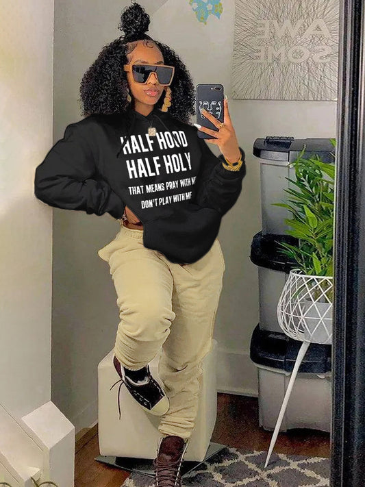 Damen Hoodie und Jogginghose Set mit kraftvollem Aufdruck Stalluxe