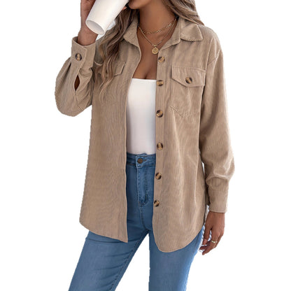 Damen Cordhemdjacke im lässigen Schnitt mit praktischen Taschen und eleganten Knöpfen Stalluxe