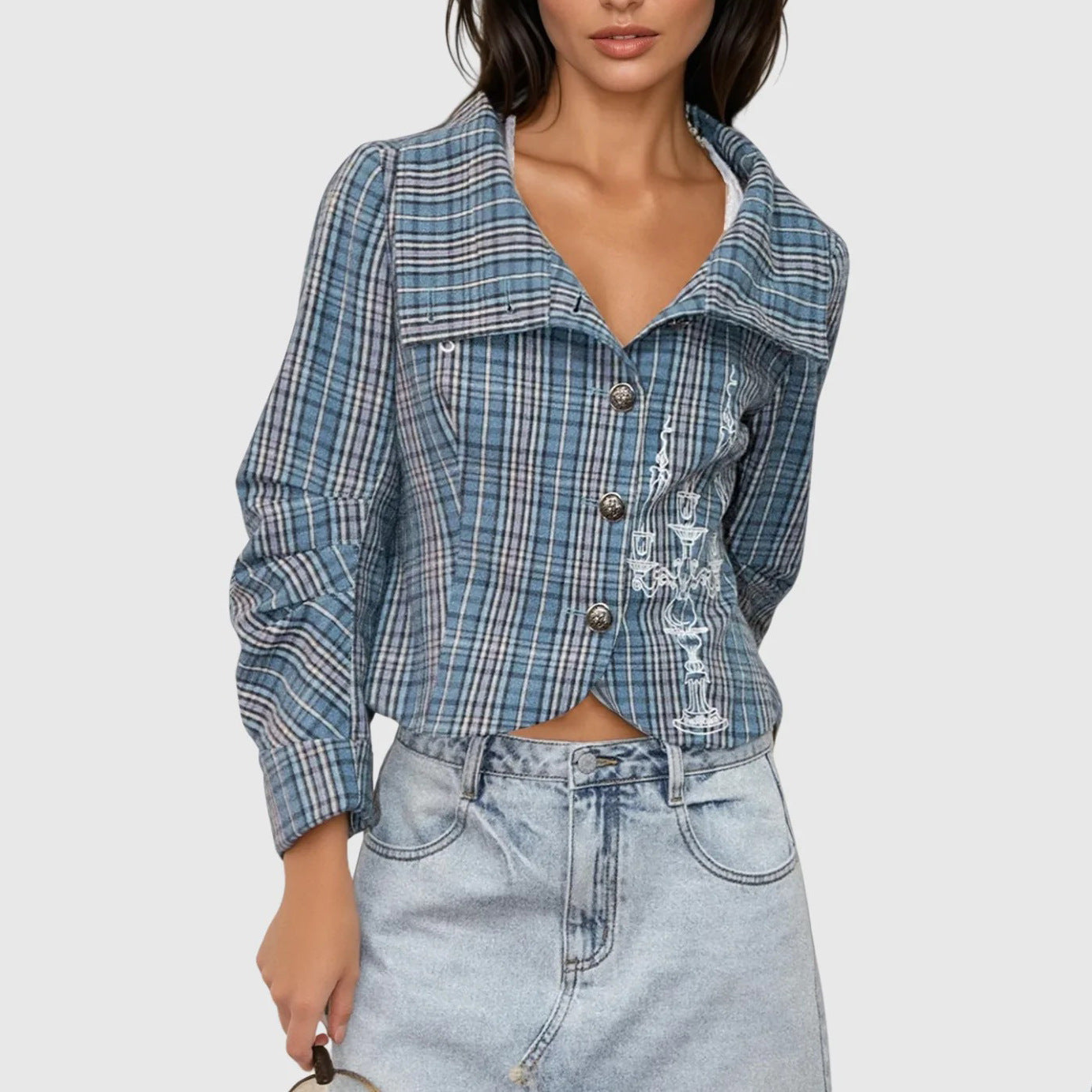 Damen Karierte Blousonjacke mit hohem Kragen und einzigartigen Details Stalluxe